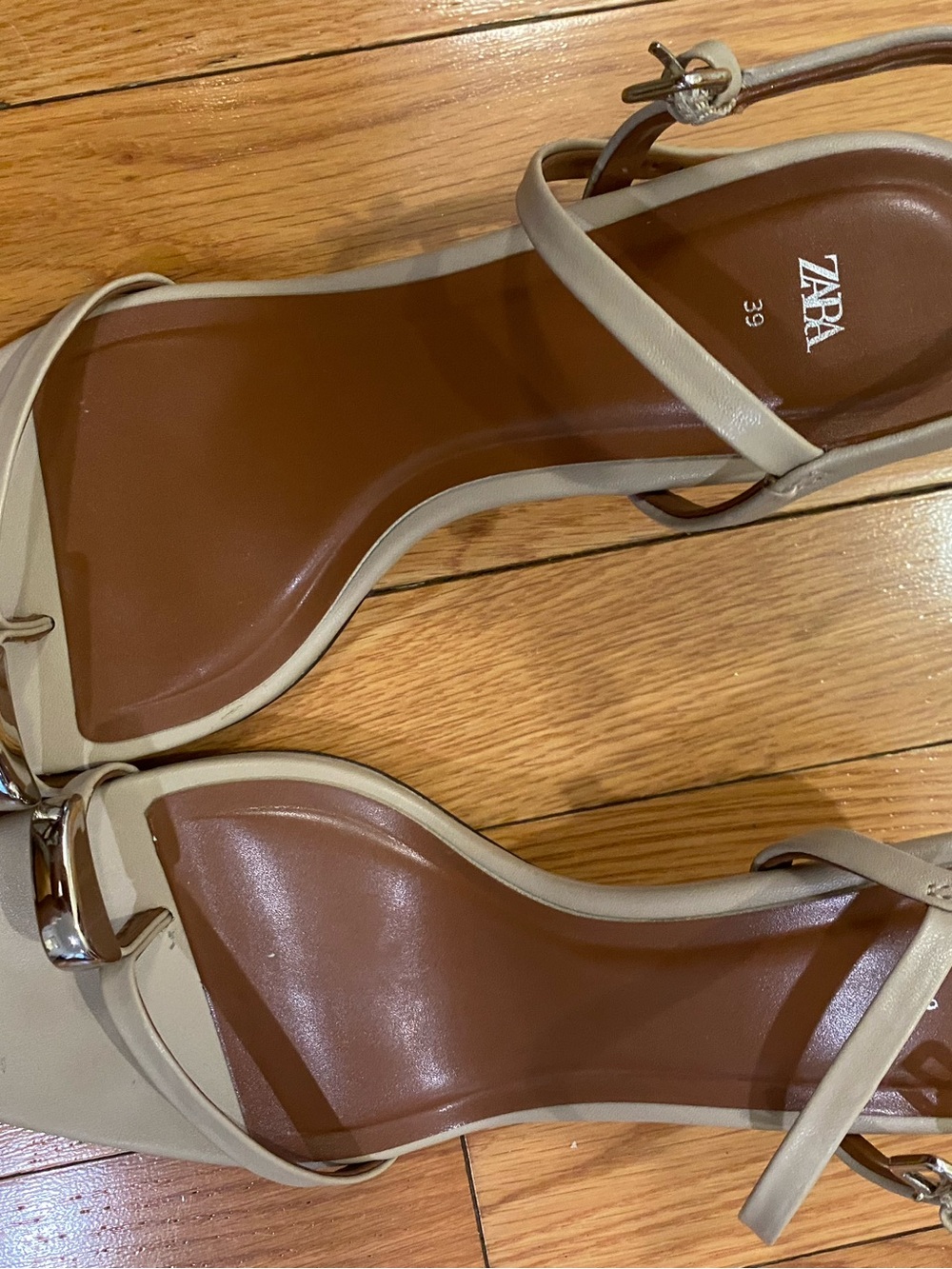 Zara Cream Leather Low Heel Slingback Sandals